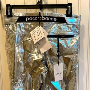 Paco Rabanne Metalic Track Pants In Silver With Adjustable Waist